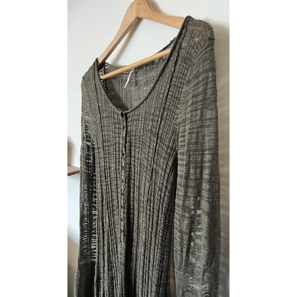 Free People Olive Green Button Front Gauzy Sheer Knee Length Dress Size … - Picture 2 of 8